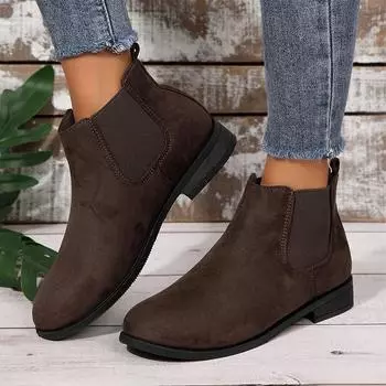 Women Ankle Boots Suede Flats Winter Shoes Woman 2024 Trend Fashion New Snow Boots Walking Dress Short Boots Cozy Female Shoes 36 чёрный