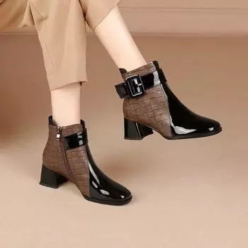 Women Ankle Boots Thick Heels Platform Short Boots Fashion AutumnNew Female Shoes Retro Belt Buckle Work Shoes Boots 35 чёрный