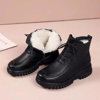 Women Ankle Boots Winter New Fashion Retro Ethnic Plush Snow Short Boots Casual Round Toe Side Zip Comfort Warm Mother Shoes 35 чёрный