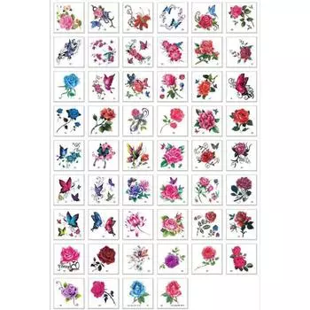 Women Arm Waterproof DIY Body Art Fake Rose Flower Butterfly Temporary Tattoos Fake Tattoos One size