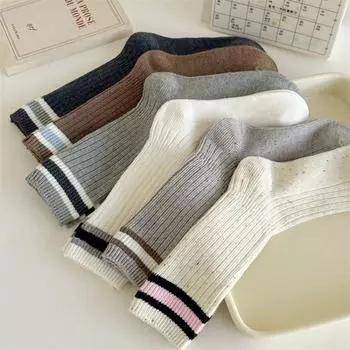 Женские осенние и зимние хлопковые трикотажные эластичные длинные носки японской моды в полоску в стиле Харадзюку в стиле ретро для улицы One size