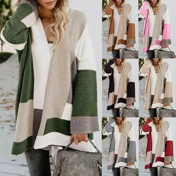 Женская осенняя повседневная мода с длинным рукавом, свободное пальто, кардиган, верхняя блузка M зелёный