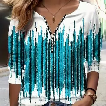 Женские осенние красочные вертикальные полоски напечатаны длинные рукава футболки свободные V-образный вырез плюс размер футболка топы удобная блузка XS фиолетовый