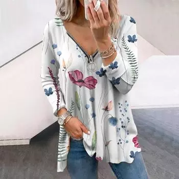 Женские осенние цветочные оранжевые красивые цветочные футболки с длинным рукавом, свободные футболки с V-образным вырезом больших размеров, удобные блузки XS розовый