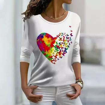 Женские осенние топы, свободные красные бабочки с принтом «любовь», повседневные футболки с длинными рукавами, топы, блузки XS розовый