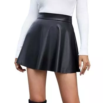 Women Autumn Winter High Waist Zipper Pu Slimming A Line Skirt S