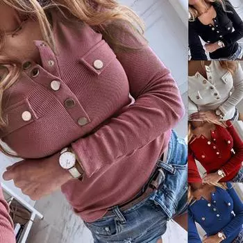 Women Autumn Winter Knitted Sweater Tops 2021 Casual Long Sleeve Plus Size O-Neck Button Up Pocket Female Basis Pullover Coats XXXXXL белый