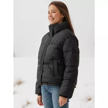 Women Autumn Winter Stand-up Collar Padded Warm Solid Color Short Cotton Coat Bread Jacket S чёрный