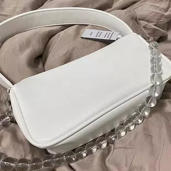 Женская сумка PU Сумка Pearl Цепи Мода Solid Молния SOFT Сумки через плечо Сумки Pures And Bags Crossbody All-Match