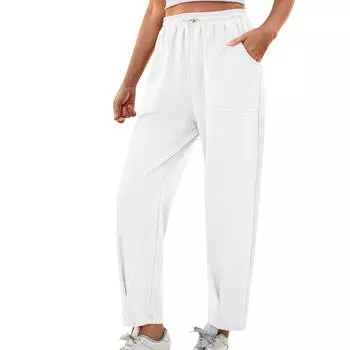Women Baggy Wide Leg Pants Elastic High Waist Drawstring Pants Summer Casual Jogger Sweatpants With Pockets L белый
