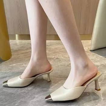 Women Baotou High heeled Sandals Summer Fashion Pointed Toe Shallow Mouth Roman Style Luxury Champagne Gold High Heeled Sandals 35 золотой