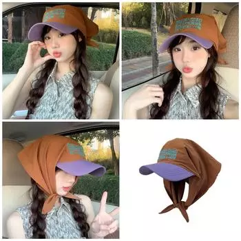 Women Baseball Cap Summer Kerchief Embroidery Wide Brim Hat Photo Props Breathable for Casual Sport бежевый