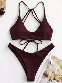 Women Beach Outfits Bathing Suit 2025 New Summer Bikini Set Sexy Solid Laced Up String Backless Bikini Bikinis Vacation Swimwear S