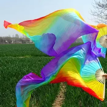 Women Belly Dance Silk Fans Children s Fan For Dancing Extended Double-Sided Adult Bamboo Performance Gradient Color Dance Fans