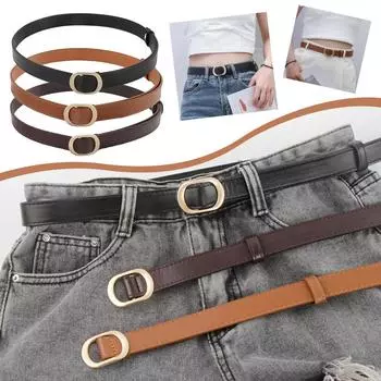 Женский ремень модный золотой пуговицы не перфорированный ремень PU с поясом для отдыха подлинный парный Je I0J7 Black-One size