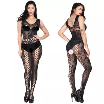 Женские черные бодистокинги в сетку, эротическое нижнее белье, сексуальные колготки, сетчатые кружевные боди, комбинезоны, нижнее белье, набор костюмов One Size