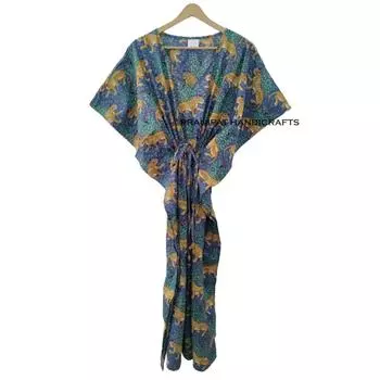 Женское синее платье-кафтан Bagheera с тигровым принтом в стиле хиппи, хлопковое макси-пляжное платье CKFTN-SCRN-FULL-BUYIT-150