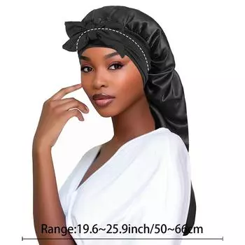 Women Bonnet Satin Sleeping Hat Long Tail Braid Hair Night Sleep Cap Head Cover Bonnets Shower Caps for Sauna Bathing Bonnet чёрный
