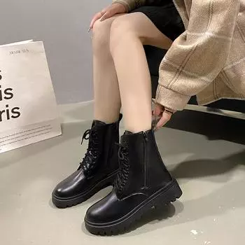 Women Boot 2024 Autumn Winter New Fashion Classic Short Boot Same Side Zipper Ankle Boot Work Clothes Shoe Botas Mujer Szie35-42 225 чёрный