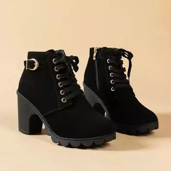 Women Boots 2024 Autumn Winter Marten Boots Female Side Zipper Ankle Boots Female Low Heel Low Tube College Style Female Shoes 35 чёрный