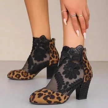 Women Boots 2024 Dressy Summer Thick High Heeled Shoes Lace Flower Decoration Breathable Sandals Female Women s Sandals 35 бежевый