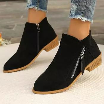 Women Boots 2024 New Comfortable Suede Fashion Platform Shoes for Women Side Zipper Heeled Ankle Boots Women Zapatos De Mujer 36 бежевый