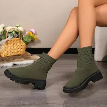 Women Boots 2024 Spring Autumn New Fashion Elastic Breathable Slip on Ankle Boots Woman Outdoor Casual Platform Shoes for Women 37 коричневый