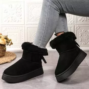 Women Boots 2025 New Bow Plus Cotton Boots Casual All-match Thick Soled Mid-tube Snow Boots Fashion Retro Outdoor Women Shoes 36