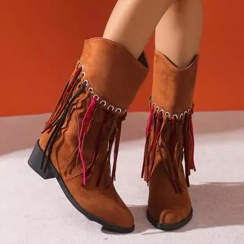 Women Boots Autumn Winter 2024 New Fashion Tassel Pointed Toe Ankle Boots Woman Casual Comfortable High Heels Shoes for Women 36