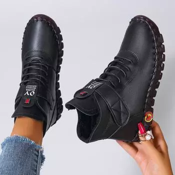 Women Boots Fashion Handmade Cotton Shoes Women Luxury Casual Thickened Warm Mom Shoes Solid Soft Comfortable Flat Ankle Boots 36