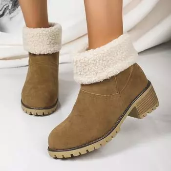 Women Boots Fashion New Casual Boots Comfortable Warm Square Autumn and Winter Shoes Round Toe Solid Fashion Women Ankle Boots 36 чёрный