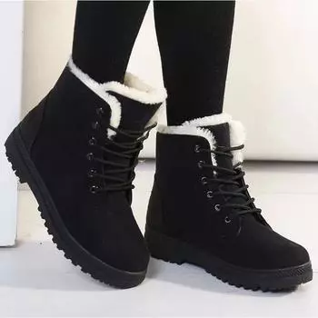Women Boots Korean Style Women Boots for Winter 2024 Snow Boots Ankle Winter Shoes Women Fur Botas Mujer Low Heels Short Boot 36 чёрный
