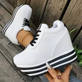 Women Boots Luxury High Heels Chunky Sneakers Women Spring Thick Bottom Height Increasing Casual Boots Woman Comfortable Shoes 35