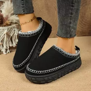 Women Boots Retro Fashion Winter Snow Ankle Boots Platform Casual Flats Slippers Women Round Head Keep Warm Shallow Mouth Shoes 36