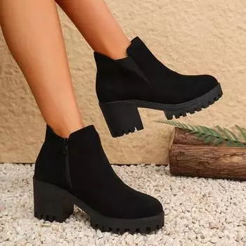 Women Boots Solid Color Lightweight Ankle Boots Non-slip Slip-on Outdoor Designer Shoes for Women Fashion Punk Style Boots Women 35 чёрный