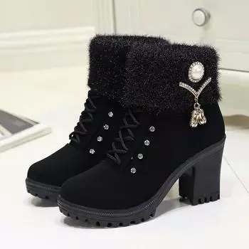 Women Boots Winter Designer High Heels Shoes for Women 2024 New Short Plush High Platform Ankle Boots Elegant Botas Mujer 37 чёрный