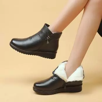 Women Boots Winter New Flat Heels Ankle Snow Boots Fashion Warm Mother s Boots Comfortable Thick Fur Zipper Booties Botas Mujer 36 чёрный