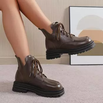 Women Boots Winter Platform Lace Up Fashion Boots Ankle Modern Outdoor Boots Comfortable Round Toe Fretwork Hot Shoes for Women 35 чёрный