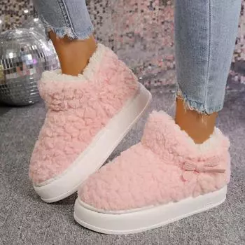 Women Boots Winter Warm Indoor Cotton Shoes Women Fashion Soft Fluffy Plush Slippers Platform Sole Couples Home Snow Boots Women 36-37 бежевый