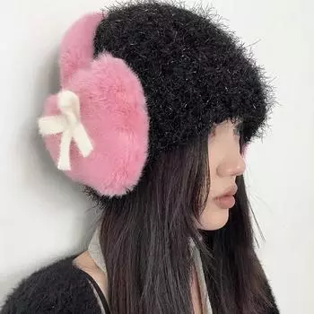Женские наушники-наушники с бантом Kawaii Heart Fluffy Ear Muffs Защита от холода Женские наушники-вкладыши Утолщенные плюшевые японские беруши для девочек JK