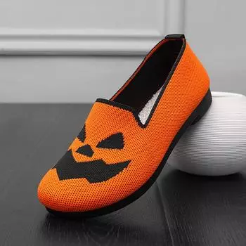 Women Breathable Mesh Flat Shoes Women Slip on Platform Sneakers Woman Autumn Halloween Pumpkin Casual Lightweight Walking Shoes 40 оранжевый
