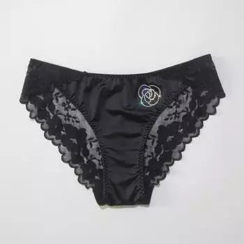 Женские дышащие атласные шелковые кружевные трусики с низкой талией, нижнее белье со стразами, прозрачные сексуальные трусы M