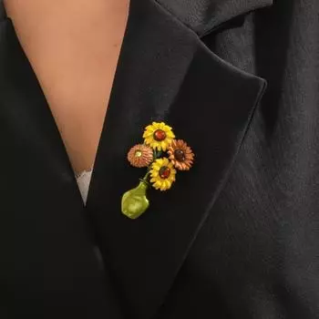 Женская брошь в форме подсолнуха в форме вазы ретро эмаль противоскользящая полированная сумка воротник пальто шарф