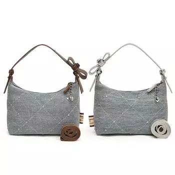 Women Bucket Crossbody Bag Adjustable Strap Denim Rivet Armpit Handbag Large Capacity Luxury Underarm Bag Female Dating Bag серебряный