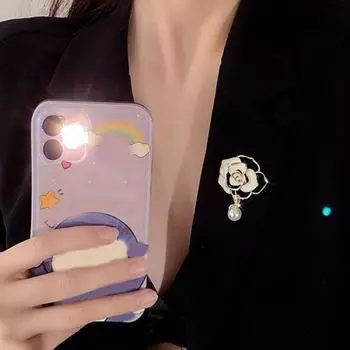 Женская брошь в форме камелии с подвеской из искусственного жемчуга, булавка для костюма, воротника, шаль, шарфа белый