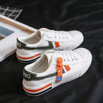 Women Canvas Flat Shoes Autumn New Fashion Round Toe Wedge Heel Shallow Mouth Casual Sports White Canvas Shoes 35