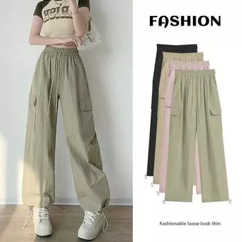 Женские брюки-карго с широкими карманами, повседневные, с эластичным поясом, длинные, спортивные, уличные брюки для девочек XS чёрный