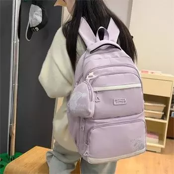 Women Cartoon Backpack Student School Bag Large Capacity Backpack with Coin Purse фиолетовый