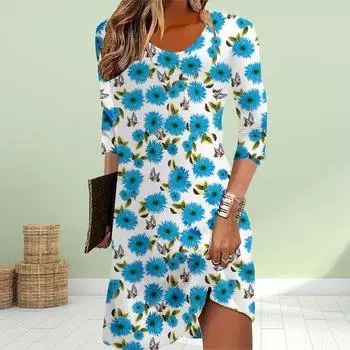 Женское повседневное платье с осенним принтом в виде желтых цветов Платья для женщин с круглым вырезом и коротким рукавом Платье больших размеров XS чёрный