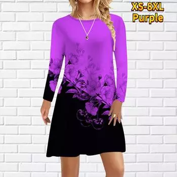 Женское повседневное платье Контрастный цветочный принт Платья для женщин О-образный вырез Короткий рукав Платье размера плюс XS чёрный